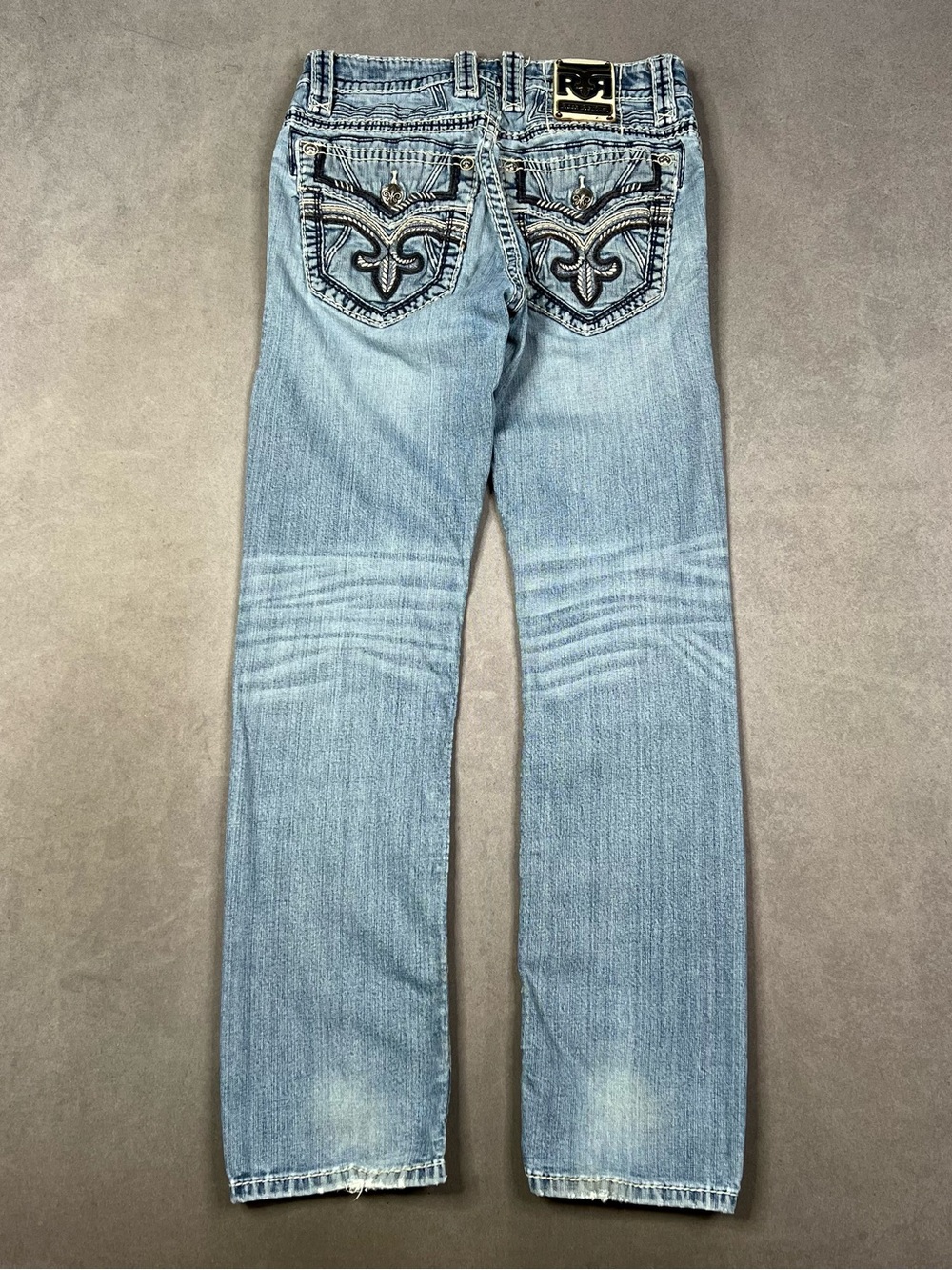 Rock Revival Light Blue Straight Leg Jeans with Embroidered Back Pockets